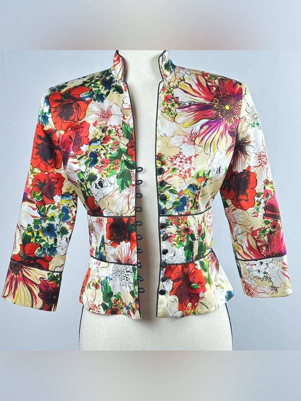 JS COLLECTIONS Silk floral print Kimono inspired jacket - size 2P